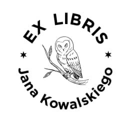 Gruchająca sowa na gałęzi - wzór ex libris Exlibris wzór gruchająca sowa na gałęzi