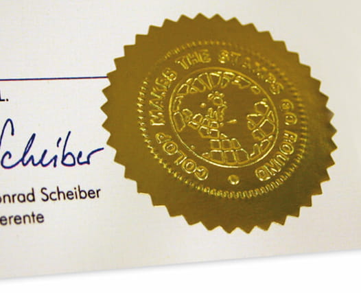 Złota naklejka tłoczona suchym stemplem